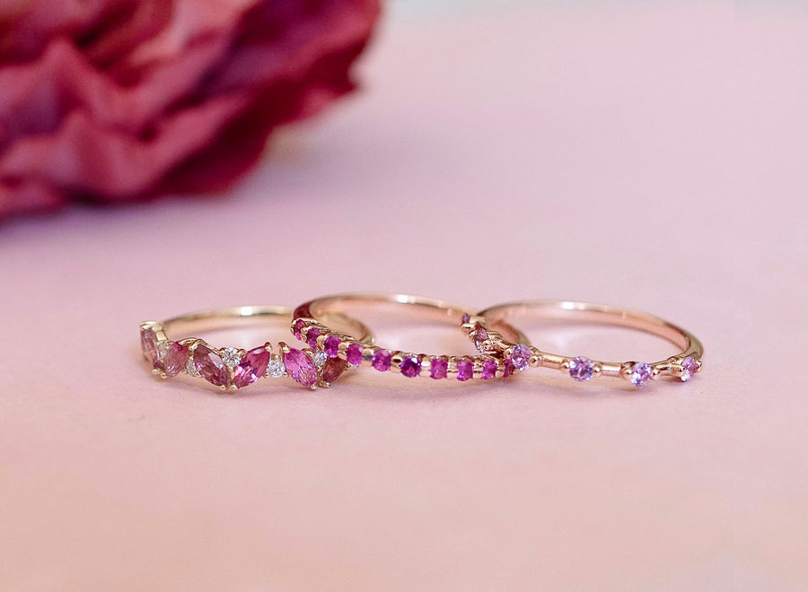 Churumbela Iris zafiros rosas 2.5mm 14k