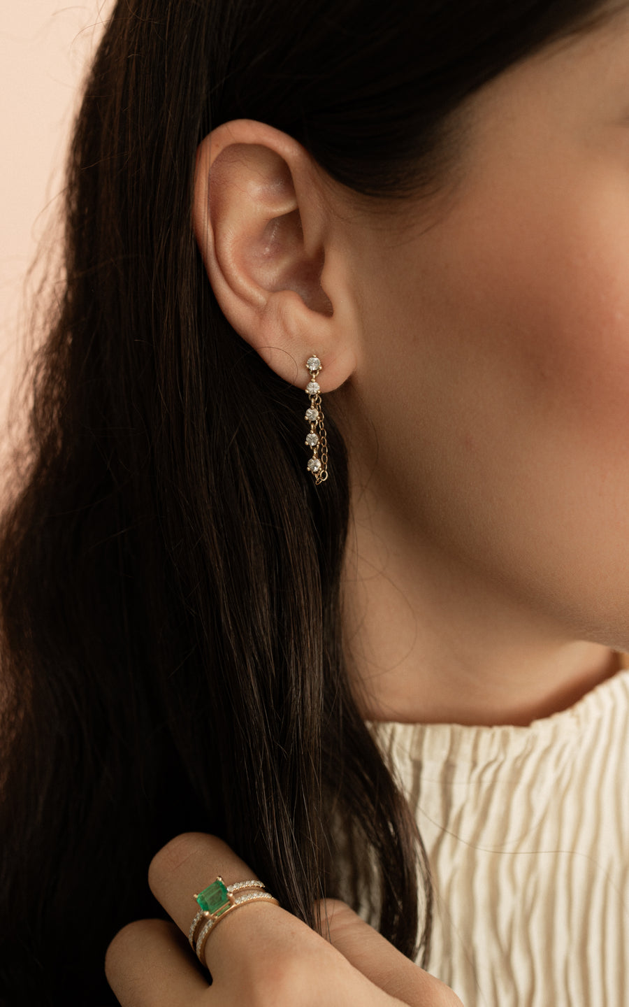 Aretes zafiros blancos cadena 14k