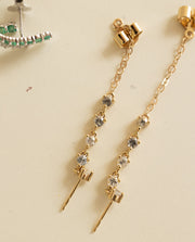 Aretes zafiros blancos cadena 14k