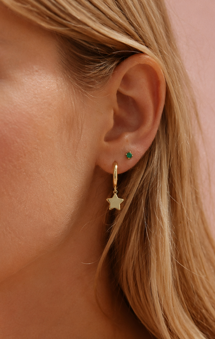 Arracadas con estrella colgando 14k
