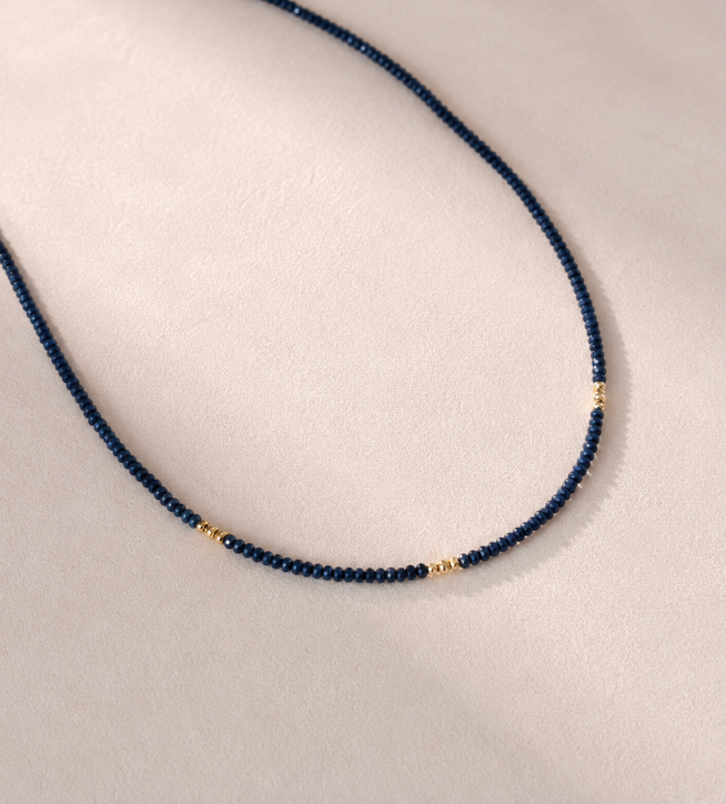 Collar zafiros y beads 14k