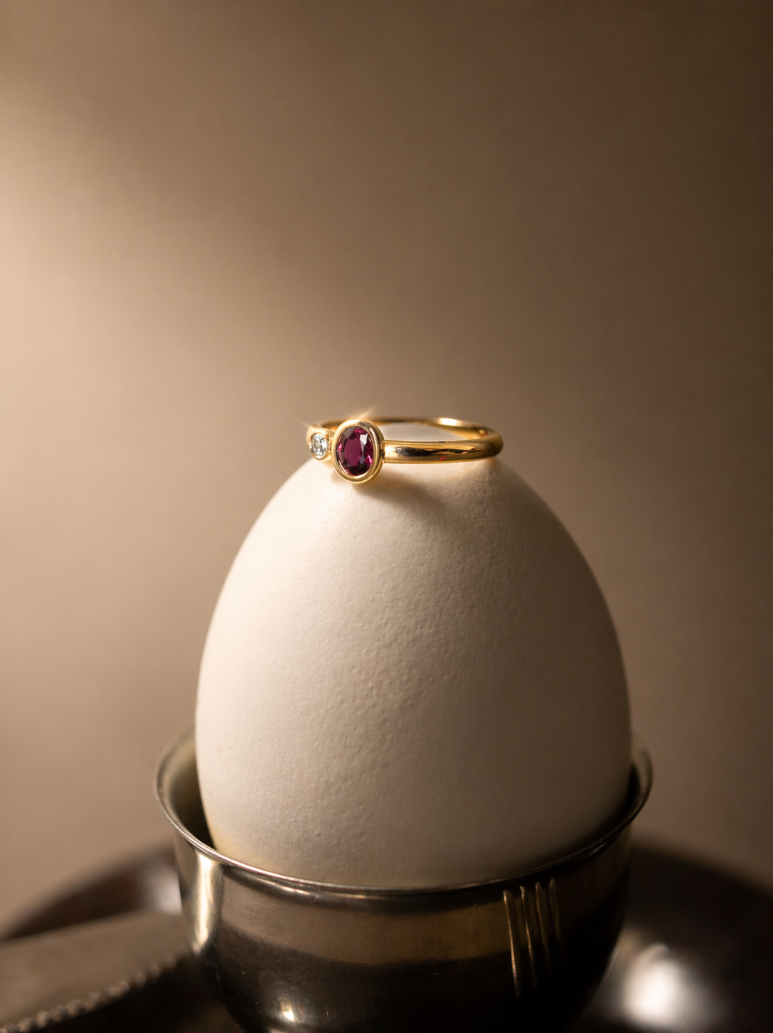 Anillo tu y yo rubi OV diam RD bisel 14k