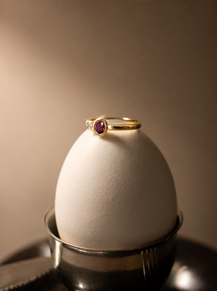 Anillo tu y yo rubi OV diam RD bisel 14k