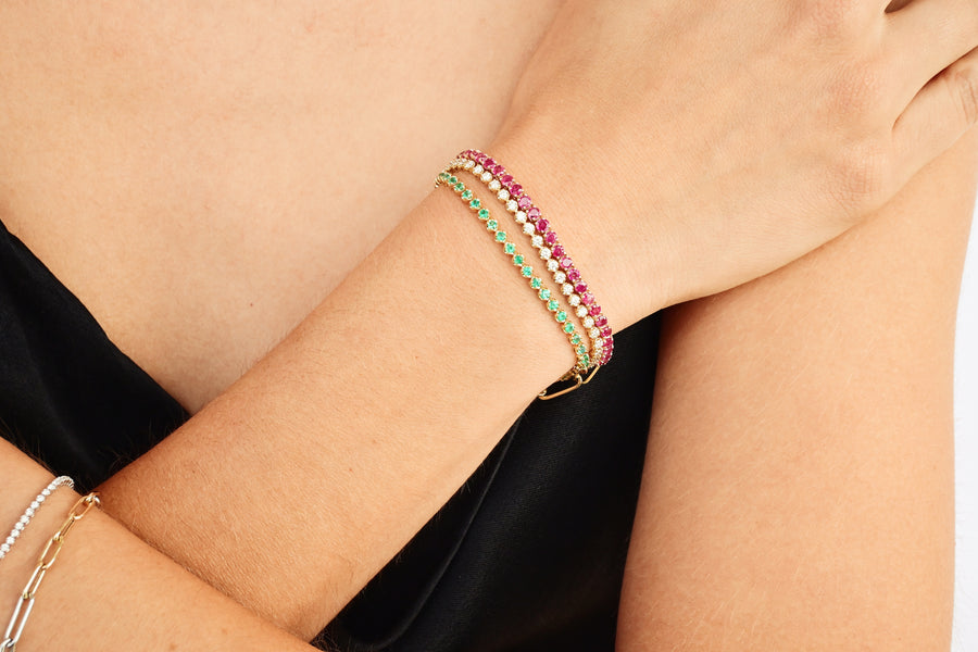 Brazalete paperclip y gemas 14k