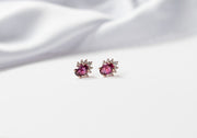 Aretes Rubi c/medio halo diamantes 14k