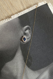 Aretes Zafiro azul PS 1ct con halo de diamantes 14k