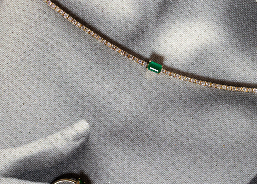 Tennis choker diamantes 2ct con esmeralda EC 0.5ct 14k