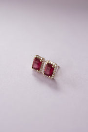 Aretes Rubí EC 1.8ct con halo de diamantes 14k
