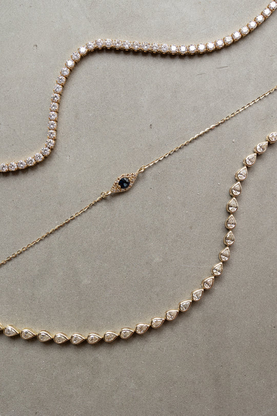 Pulsera Santorini | Pulsera ojo diamante y zafiro azul oro blanco 14k