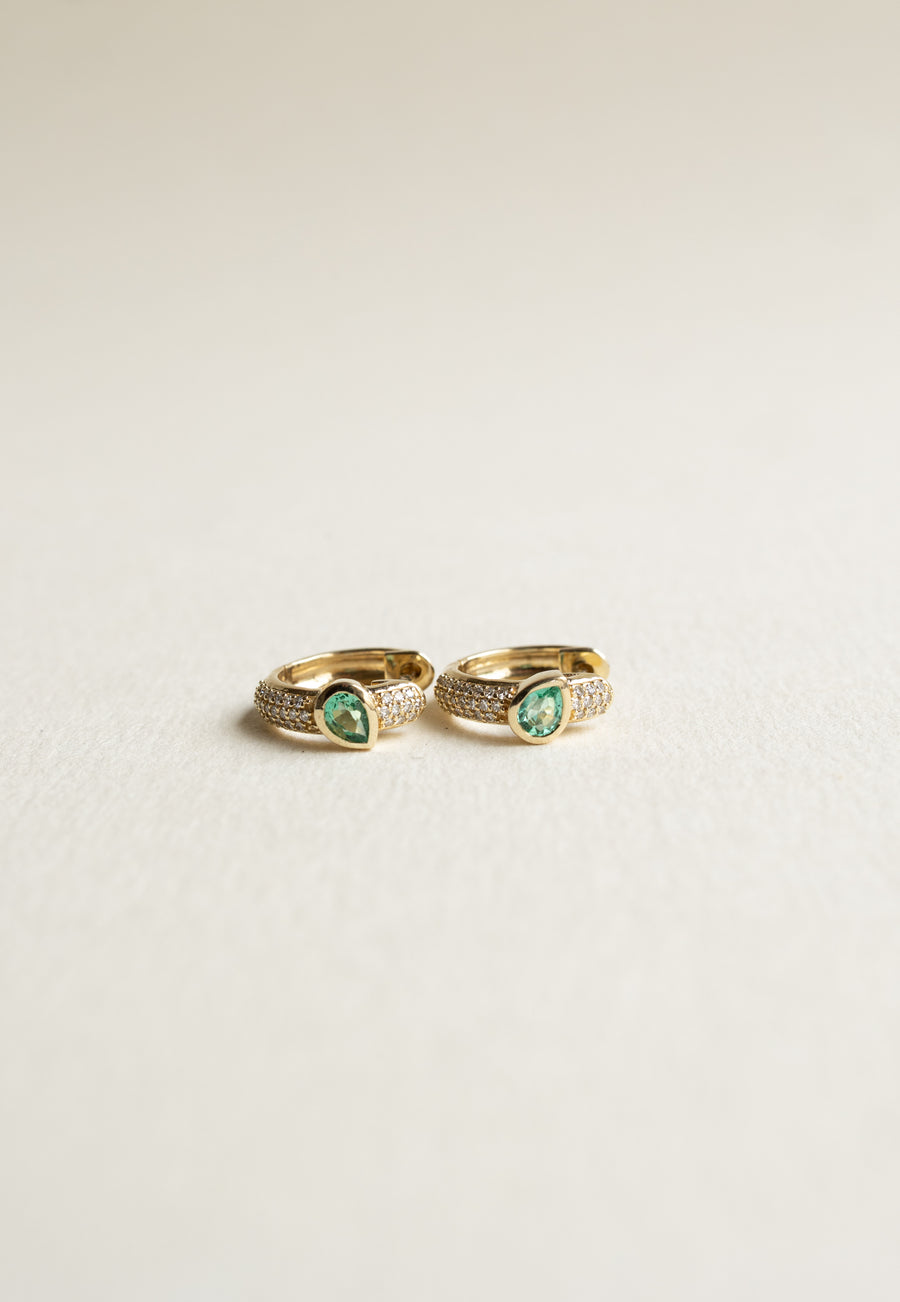 Arracadas Cairo | Aretes esmeraldas PS 0.4ct y diamantes 0.5ct oro amarillo 14k