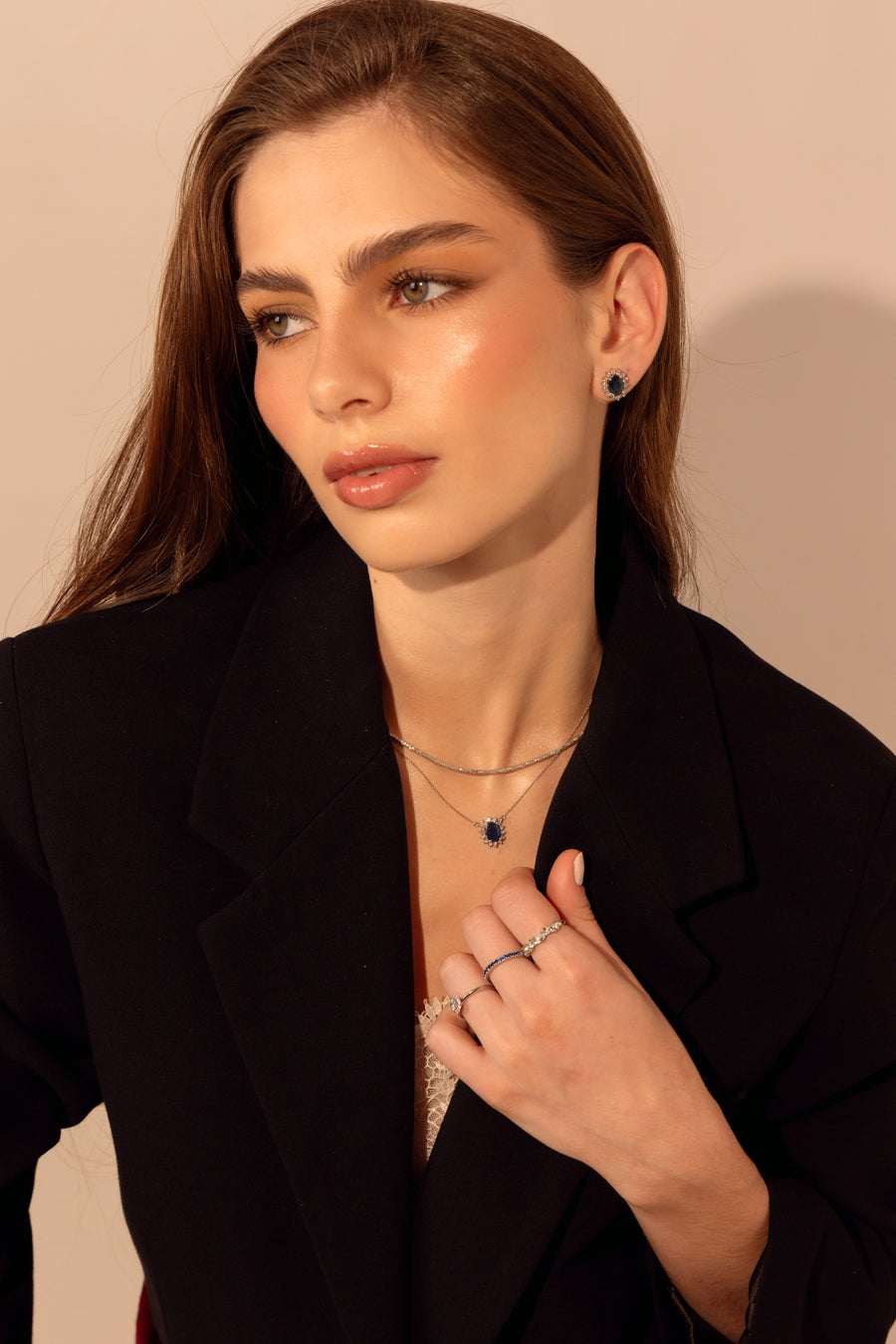 Dije Kate Zafiro 1ct con halo de diamantes 0.2ct 14k