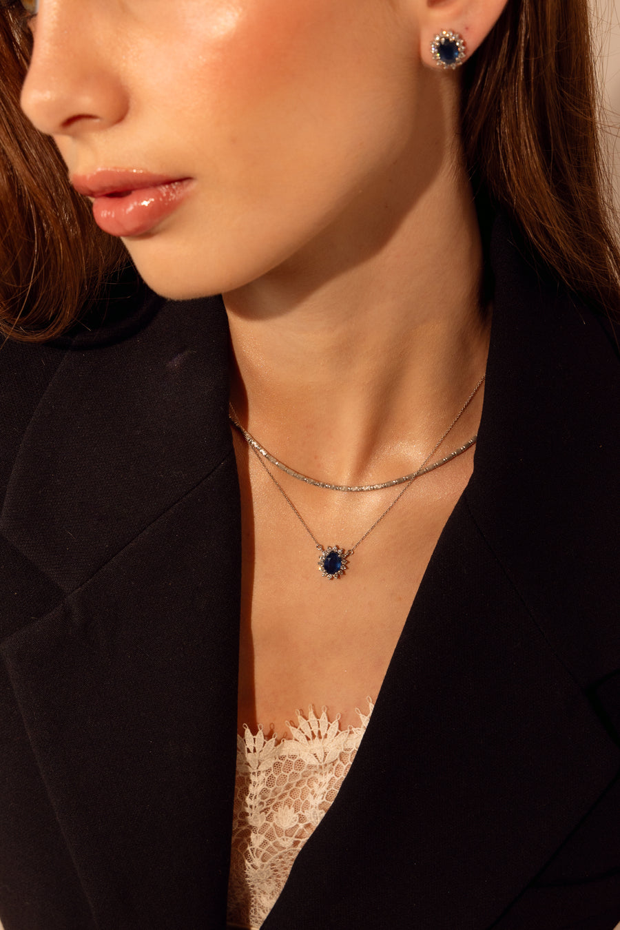 Dije Kate Zafiro 1ct con halo de diamantes 0.2ct 14k