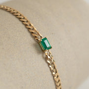 Pulsera cuban con esmeralda EC 0.5ct 18in 14k