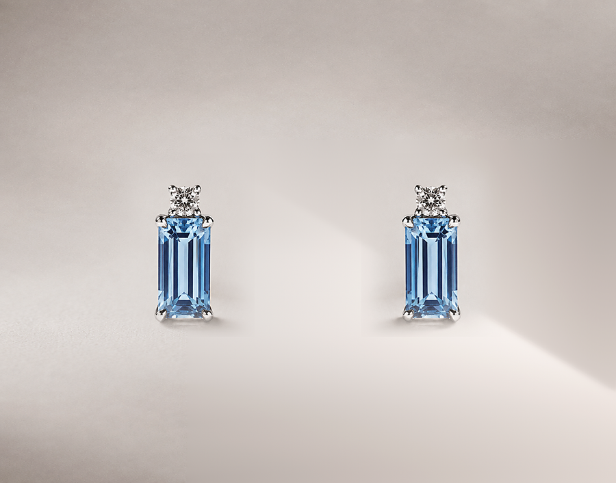 Aretes Aquamarina BG con diamantes 14k
