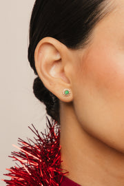 Aretes esmeralda RD 0.7ct con halo de diamantes 0.2ct 14k