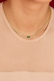 Tennis choker diamantes 2ct con esmeralda EC 0.5ct 14k