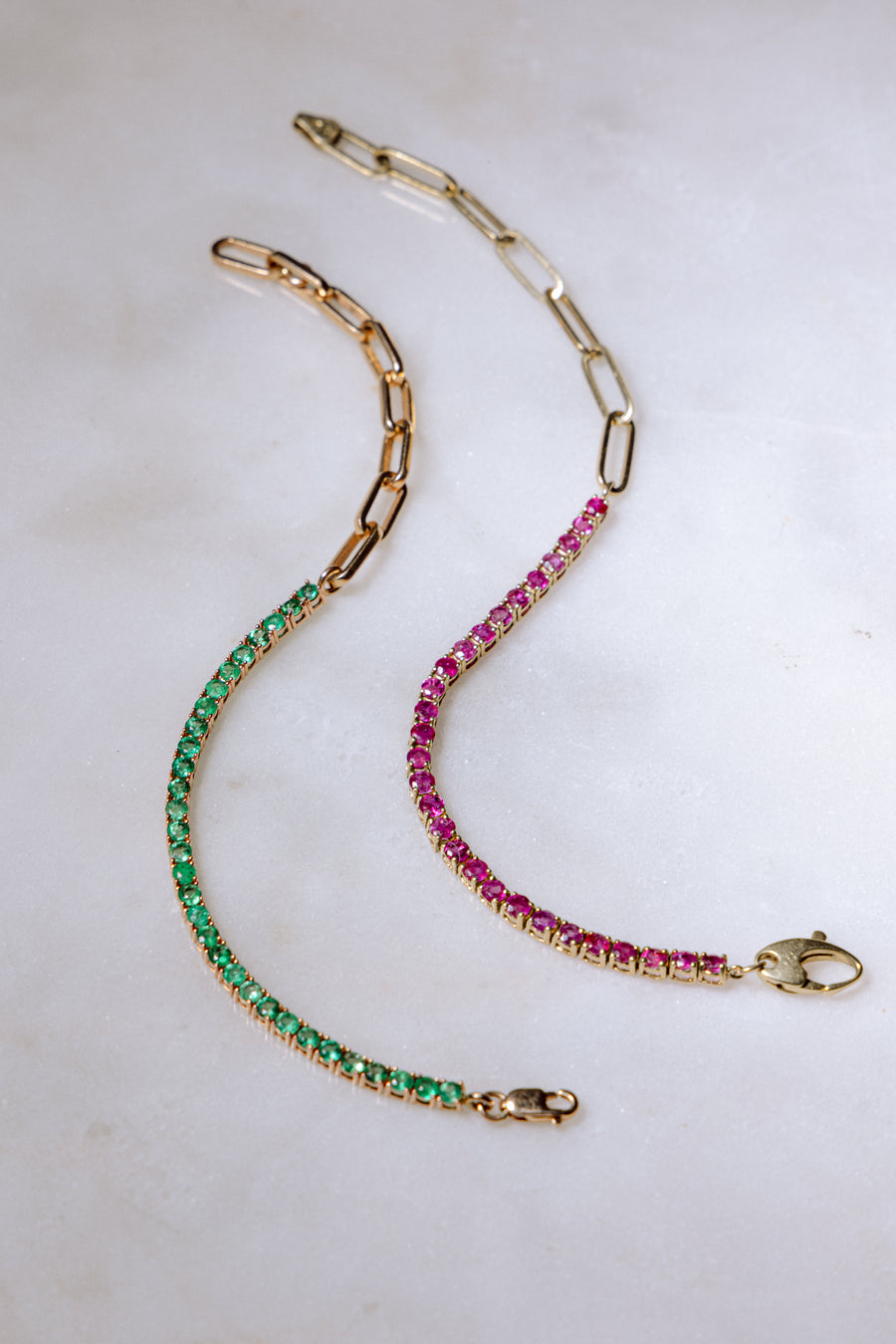 Brazalete paperclip y gemas 14k