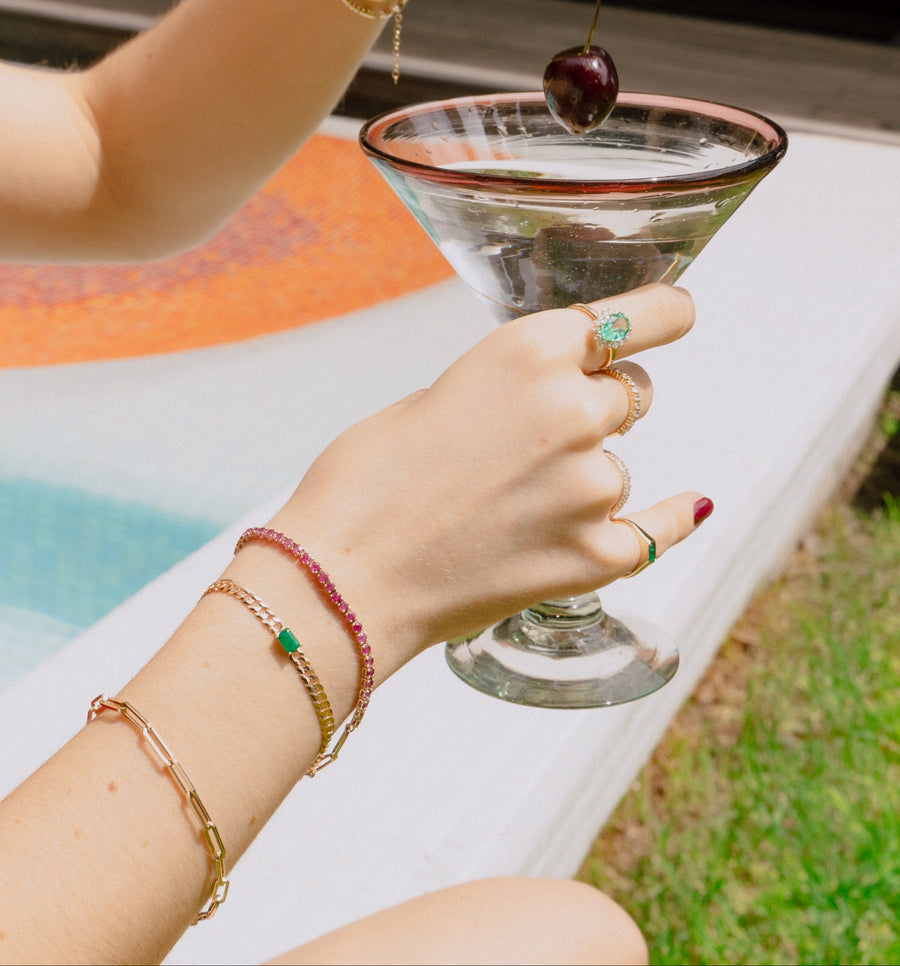 Pulsera cuban con esmeralda EC 0.5ct 18in 14k