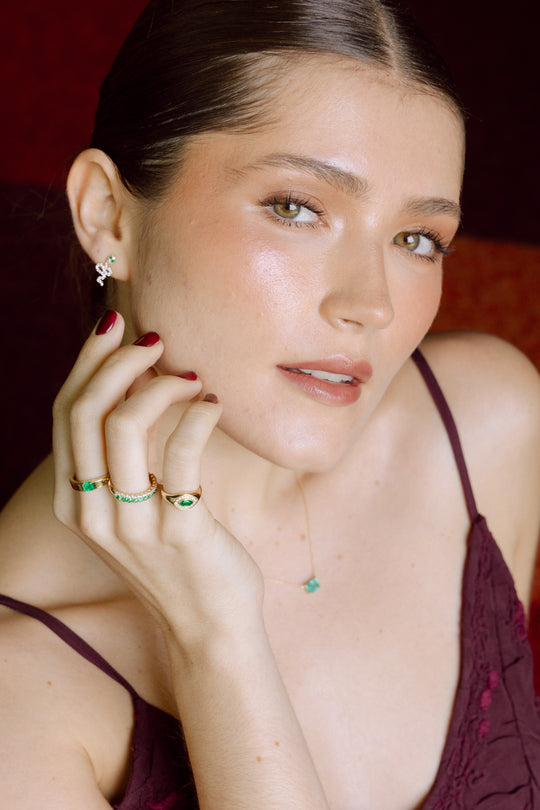 Aretes serpiente diamante y esmeralda 14k