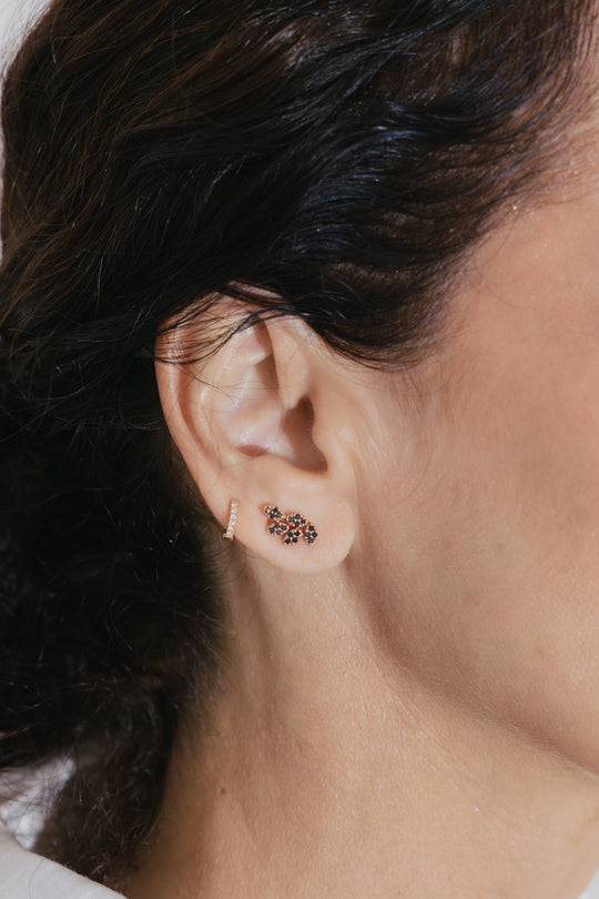 Aretes Penelope pétalos con diamantes negros de 14k