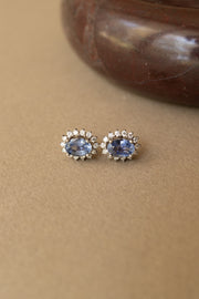 Aretes kate 2ct zafiro azul 0.5ct diamantes 14k