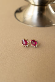Aretes rubi PS 1.6ct medio halo 1.0 diam 0.1ct 14k