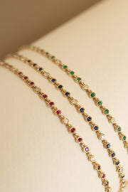 Pulsera bisel zafiro azul 0.86ct,  diam 0.2ct 14k