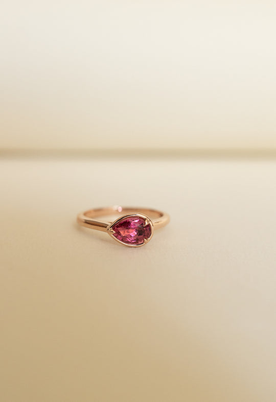 Anillo tourmalina rosa PS 0.9ct bisel 14k