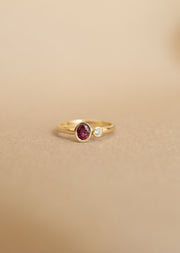 Anillo tu y yo rubi OV diam RD bisel 14k