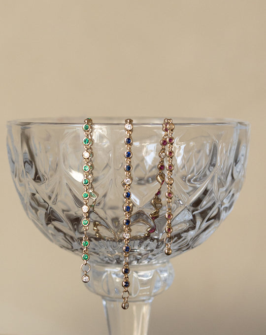 Pulsera bisel zafiro azul 0.86ct,  diam 0.2ct 14k