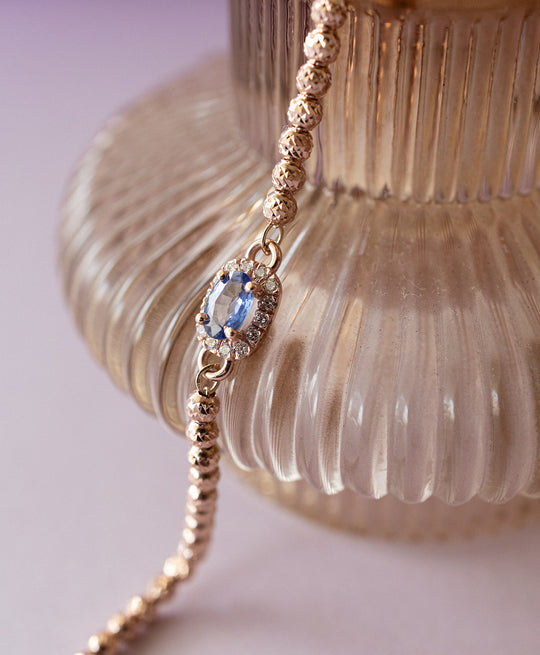 Pulsera Ikaria zafiro con halo de diamantes 14k