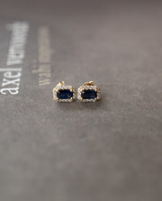 Aretes zafiros azules EC 0.6ct total con halo de diamantes 14k