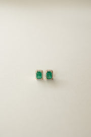 Aretes esmeralda EC 1ct total con halo de diamantes 0.2ct 14k