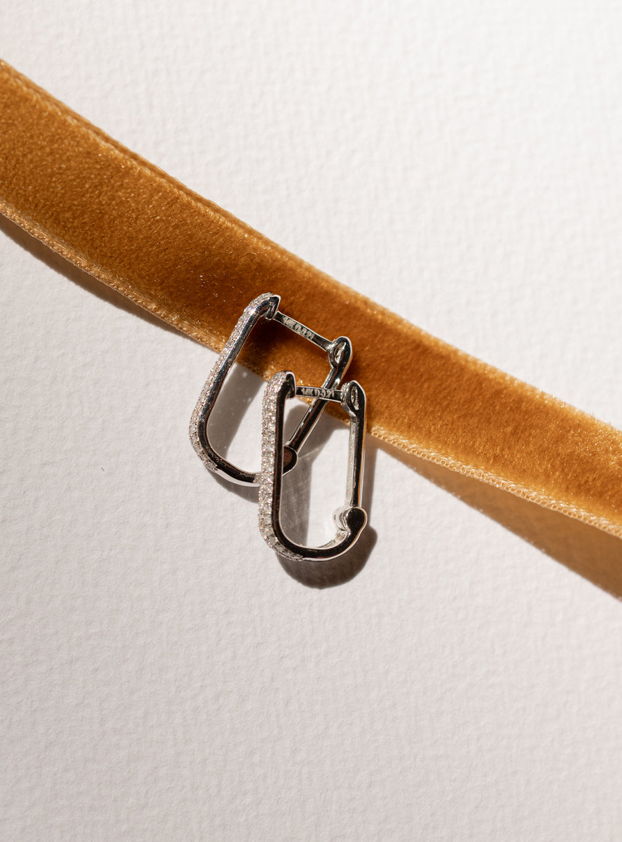 Arracadas cuadradas 3 líneas diamantes 14k