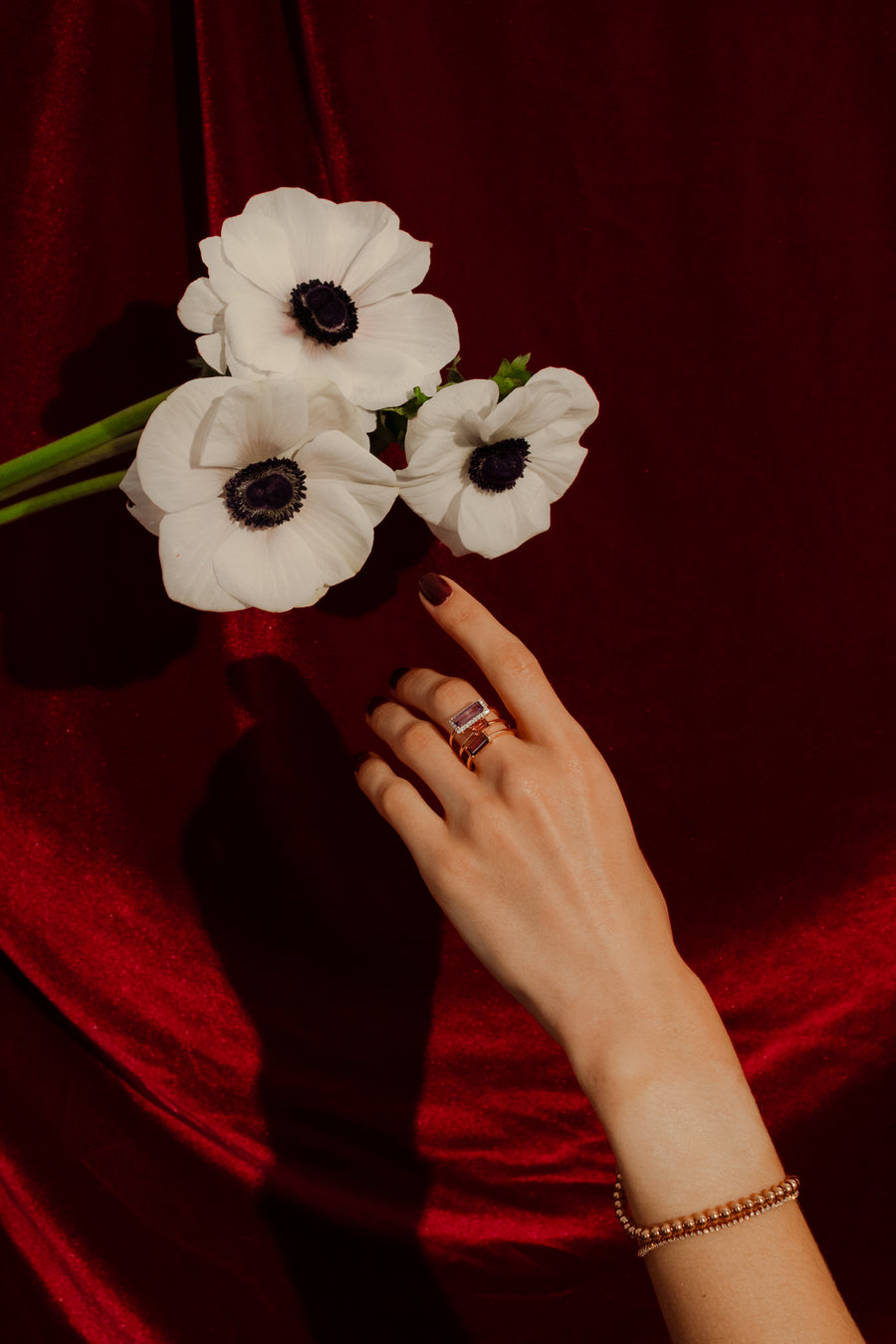 Anillo rhodolita, amatista y tourmalina Bg c/diam 18k