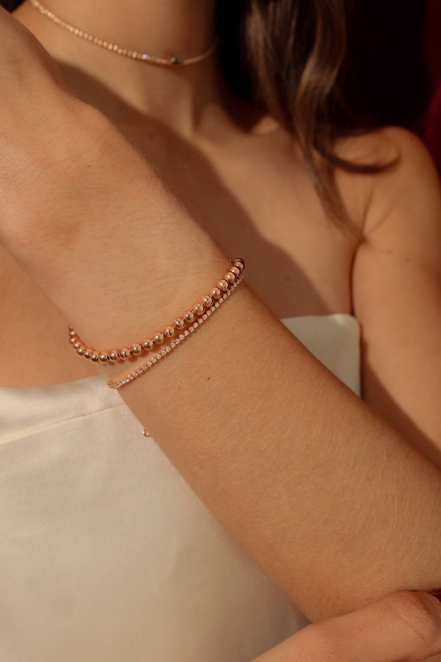 Pulsera beads 3mm 14k rosa