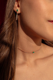 Arracadas largas diamantes 0.36 ct con esmeraldas PS 18k