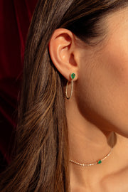 Arracadas largas diamantes 0.36 ct con esmeraldas PS 18k