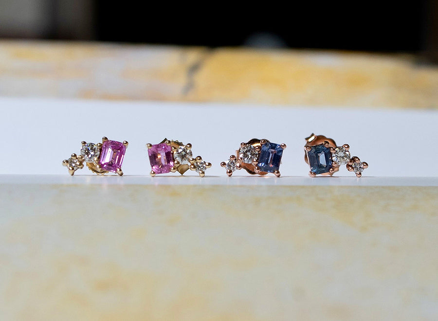 Aretes Leros Zafiros rosas y Diamantes 14k